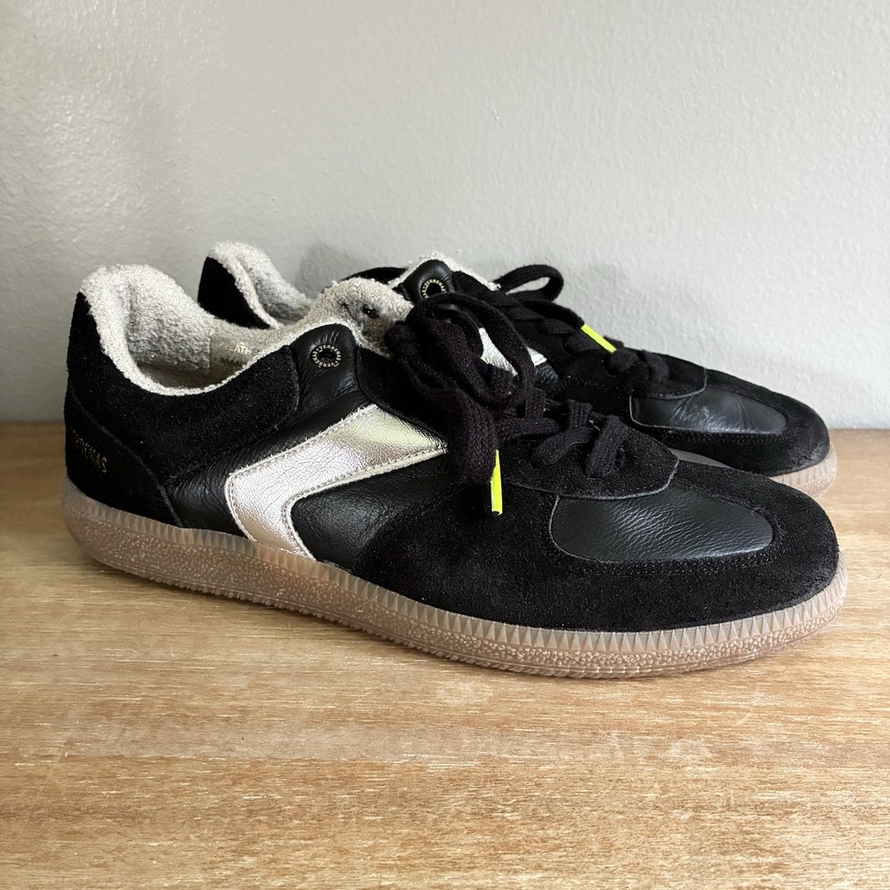 Verbenas Spain Leather Suede Black Silver Lae Up Gum Sole Sneakers EU 40 US 9